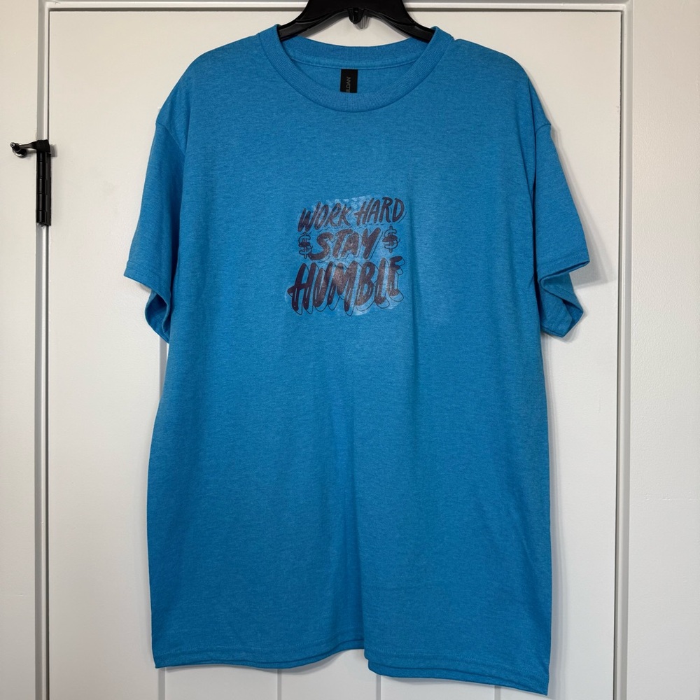 Work Hard Stay Humble Blue Heavy Cotton T-shirt Unisex Size Large